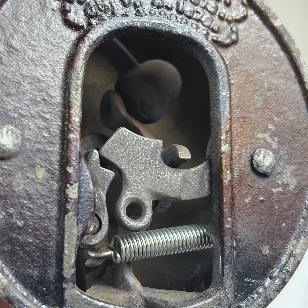 Antique 1872 Victorian Eastlake Mechanical Doorbell with Lever Pull Handle